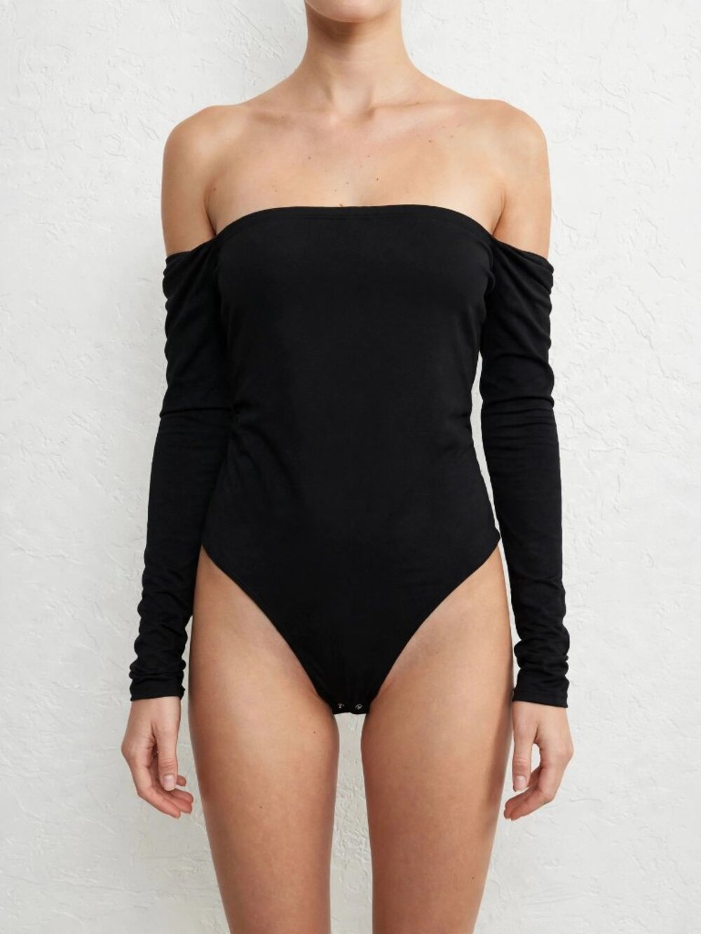 Good American Black Off Shoulder Bodysuit 5 / XL Draped Sleeves Whimsy
